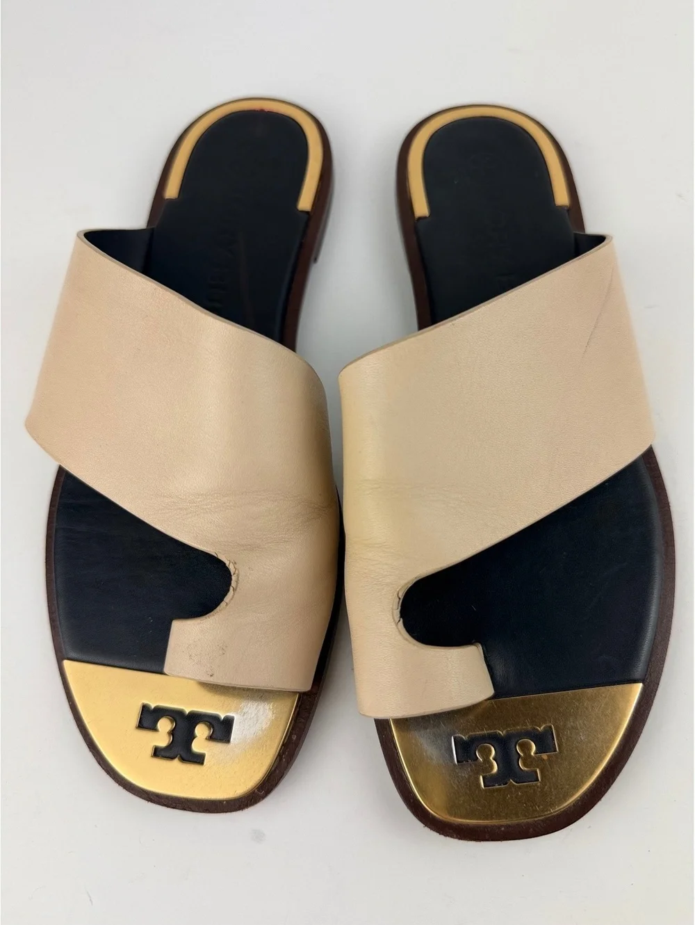 Tory Burch Selby Toe-Ring Leather Slide Sandals Dulce de Leche Size 7.5